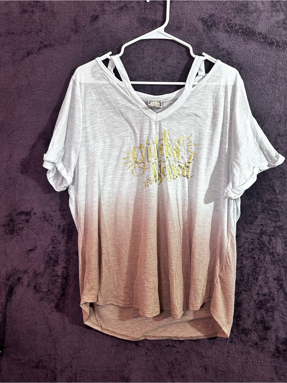 Casual Ombre V-Neck Women's Top with Strappy Back - White to Pink